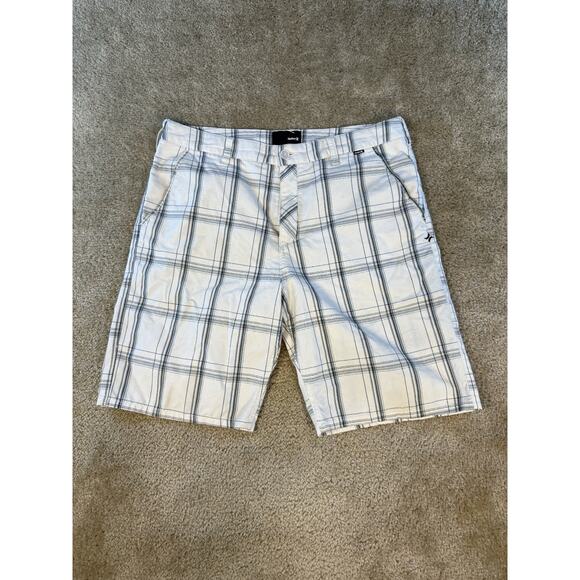 Hurley Shorts Mens Size 34 White Plaid Chino Casual Surfer Surfing E189 - Picture 1 of 11